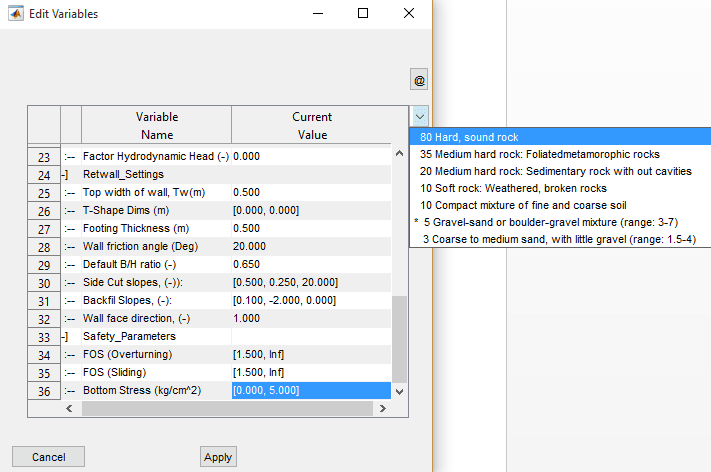 Material preset options
